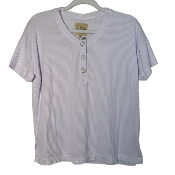 Chaser Tops - CHASER Women’s white ribbed basic short sleeve t-shirt snap front NWT